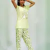 Avocado Print T-shirt & Pant Night Dress in Lettuce Green