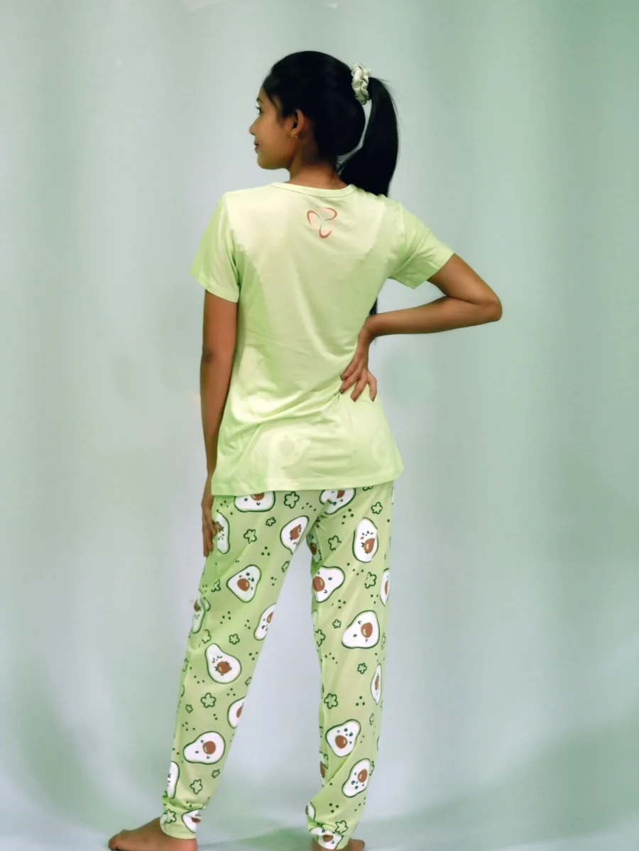 Avocado Print T-shirt & Pant Night Dress in Lettuce Green - Image 5
