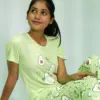 Avocado Print T-shirt & Pant Night Dress in Lettuce Green