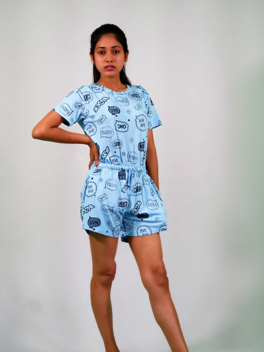 Happy Thoughts Print T-shirt & Shorts Set in Air Blue - Image 3