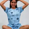 Happy Thoughts Print T-shirt & Shorts Set in Air Blue