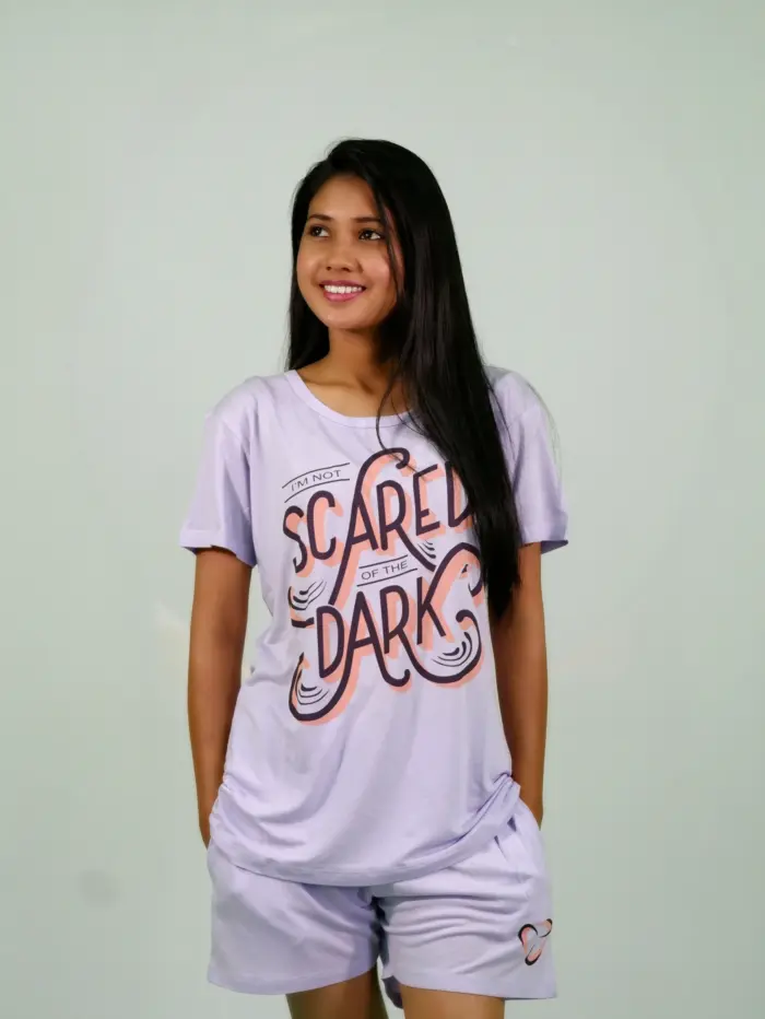 I’m Not Scared of the Dark T-shirt & Shorts Set in Pastel Lilac