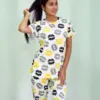 Kisses Print T-shirt & Pant Night Dress in Tofu