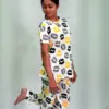 Kisses Print T-shirt & Pant Night Dress in Tofu