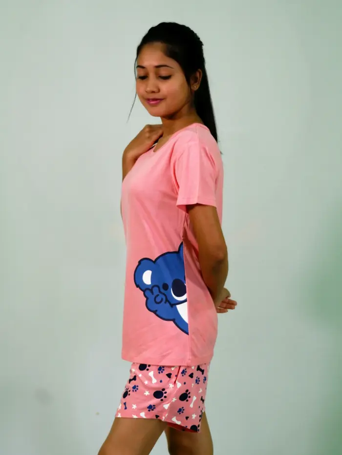 Koala Print T-shirt & Shorts Set in Salmon Rose