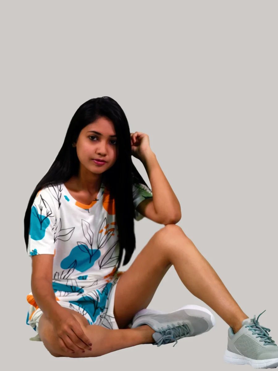 Leaves & Cloud T-shirt & Shorts Set in Tofu - Image 2