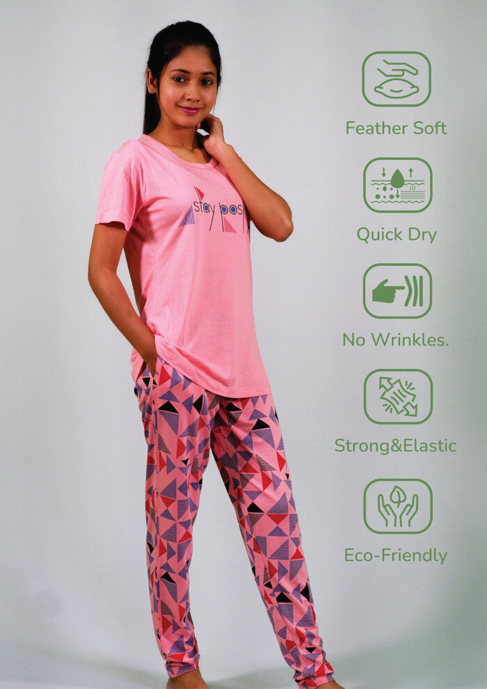 Stay Positive T-shirt & Pant Night Dress in Salmon Rose