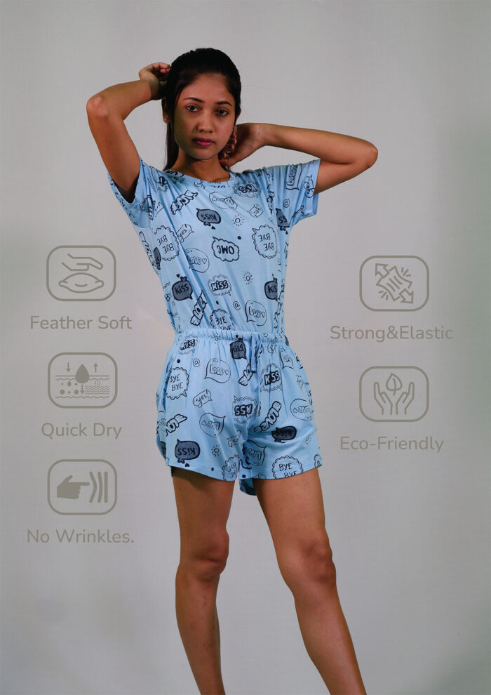 Happy Thoughts Print T-shirt & Shorts Set in Air Blue