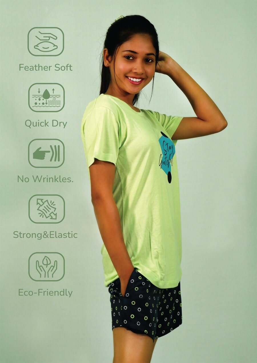 Stay Graceful Lettuce Green T-shirt & Salute Navy Shorts Set - Image 5