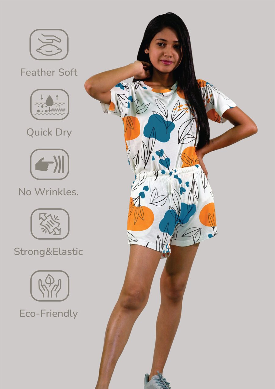 Leaves & Cloud T-shirt & Shorts Set in Tofu - Image 5