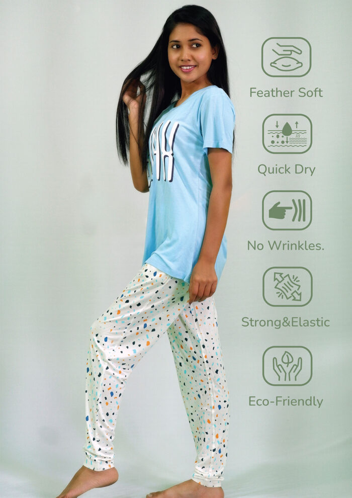 Chillax Print Air Blue T-shirt & Tofu Pant Night Dress