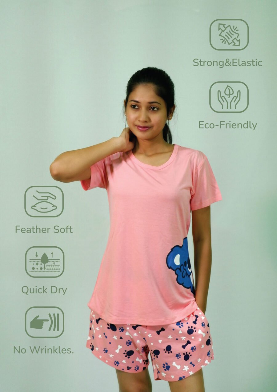 Koala Print T-shirt & Shorts Set in Salmon Rose - Image 5