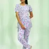 Random Objects Print T-shirt & Pant Night Dress in Pastel Lilac