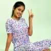 Random Objects Print T-shirt & Pant Night Dress in Pastel Lilac