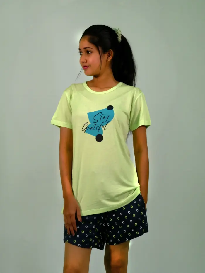 Stay Graceful Lettuce Green T-shirt & Salute Navy Shorts Set