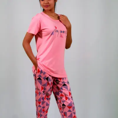 Stay Positive T-shirt & Pant Night Dress in Salmon Rose