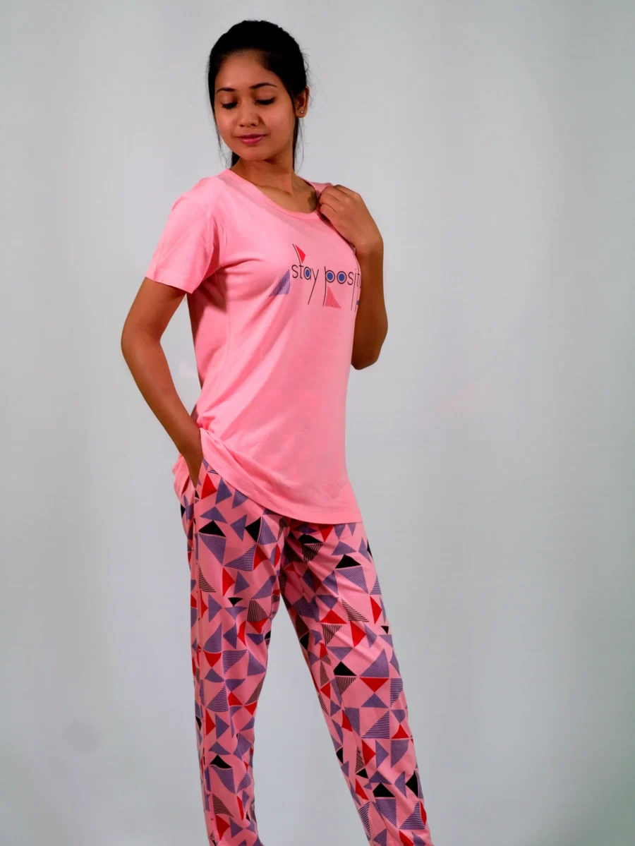 Stay Positive T-shirt & Pant Night Dress in Salmon Rose