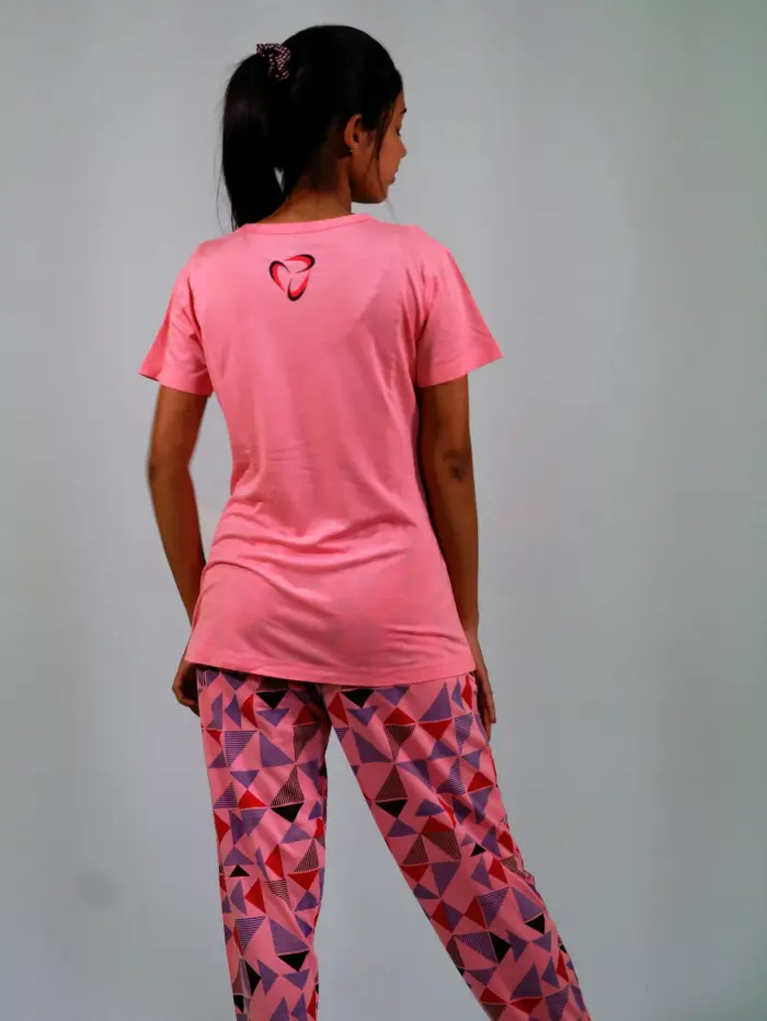 Stay Positive T-shirt & Pant Night Dress in Salmon Rose