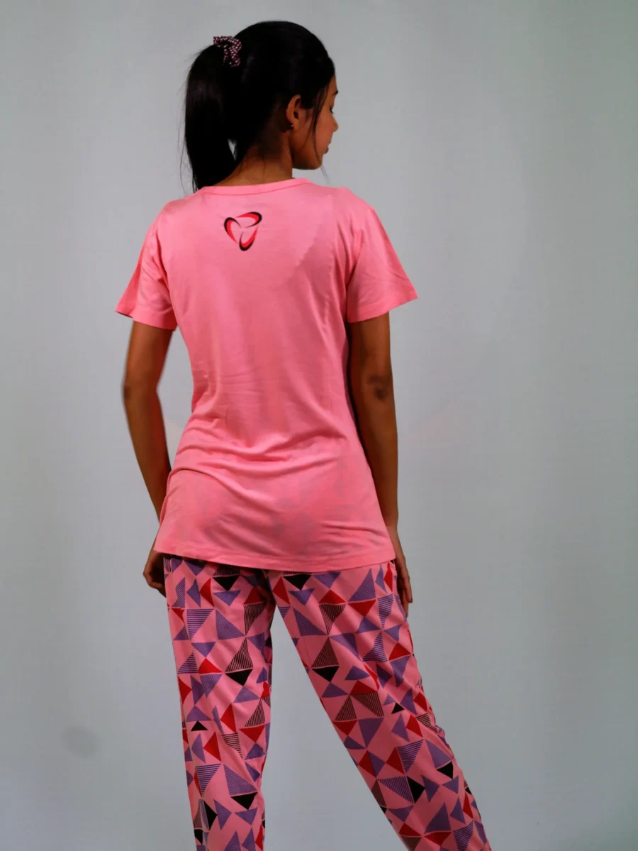 Stay Positive T-shirt & Pant Night Dress in Salmon Rose - Image 2